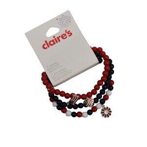 Patriotic Claires Multicolor Beaded Bracelet Set With Charms 3 Bracelets